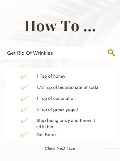 How do you get rid of wrinkles? Forget the DIY kitchen concoctions. For effective, scientifically-proven wrinkle reduction, the answer is Botox. It's a safe and reliable way to smooth your skin.