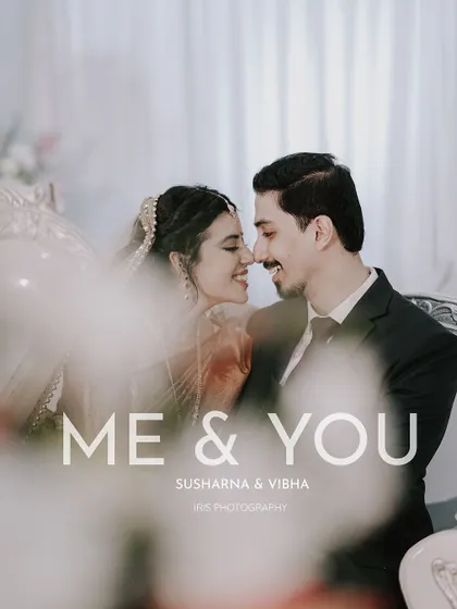 "Me & You." A beautifully framed shot of the couple, with foreground elements creating a sense of looking in on a private, happy moment.