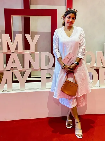 Attending the National Handloom Day event. This post shows my support for homegrown brands and government initiatives, positioning me as an influencer who is aligned with cultural and 'Vocal for Local' campaigns.