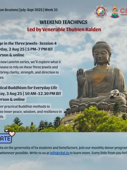 Our Lamrim series on "Refuge in the Three Jewels" continues with Venerable Thubten Kalden. Taking refuge is the foundation for all practical applications of the Dharma in daily life.