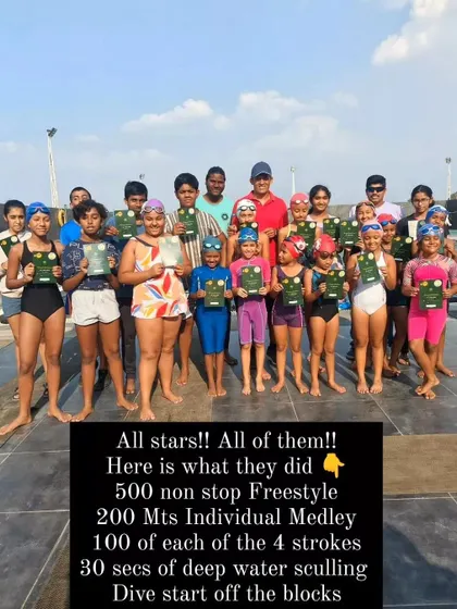 All stars, all of them. To pass this advanced level, our swimmers completed a 500m non-stop freestyle, a 200m individual medley, 100m of each of the four strokes, deep water sculling, and a dive start off the blocks.