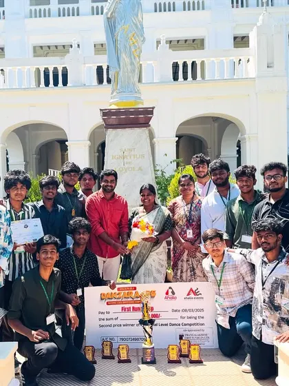 A proud moment with the team at Loyola College after winning the runner-up prize. This is a testament to the hard work and dedication we put into our professional-level group choreography for competitions.