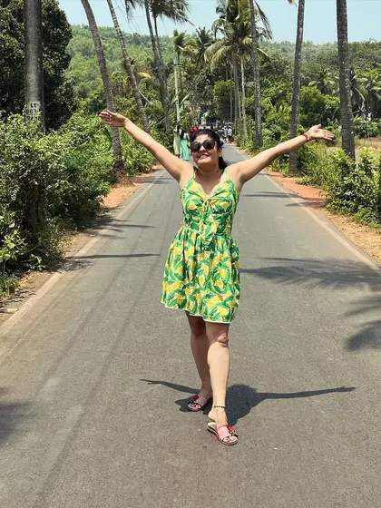 Embracing the carefree Goa vibe on the famous Parra road. A simple sundress is all you need for that perfect holiday picture.