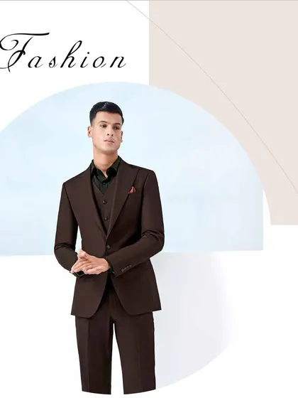 Rediscover the joy of dressing up with our men's fashion. This rich brown three-piece suit is a perfect example of how a well-tailored suit can elevate your style.