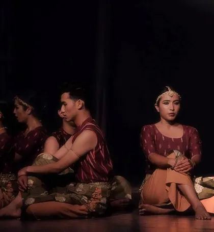 A quiet, reflective moment from the 'Rasadrishta' stage production. The show explores the full spectrum of human emotion.