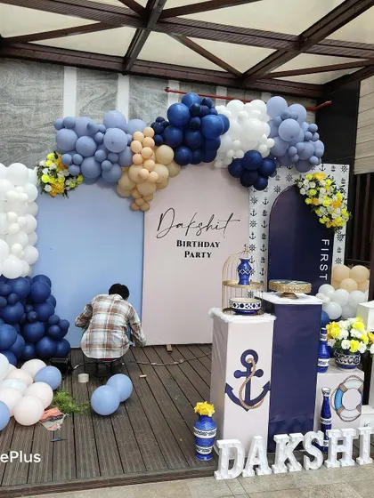 A behind-the-scenes look at the boat theme setup in progress.