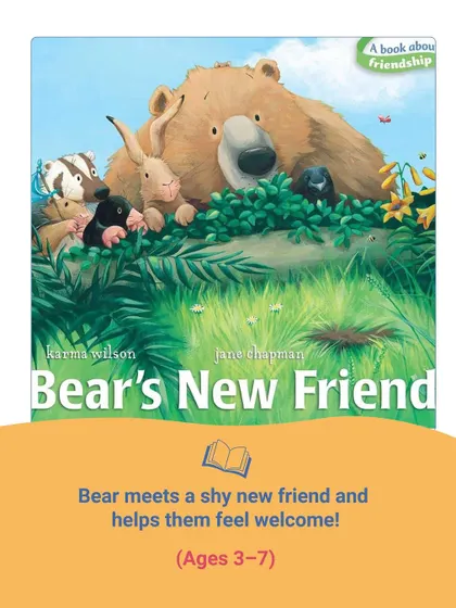 In "Bear's New Friend," Bear meets a shy new creature and helps them feel welcome. It's a lovely story that reminds us that friendship can begin with a simple hello.