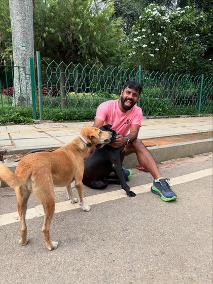 Getting a little kiss from one of my furry friends. This is pure happiness.