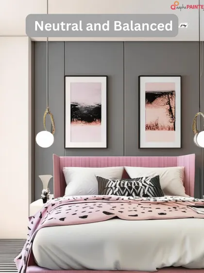 A grey bedroom provides a neutral and balanced backdrop. Paired with pops of colour like this pink bed, it creates a sophisticated and serene space.