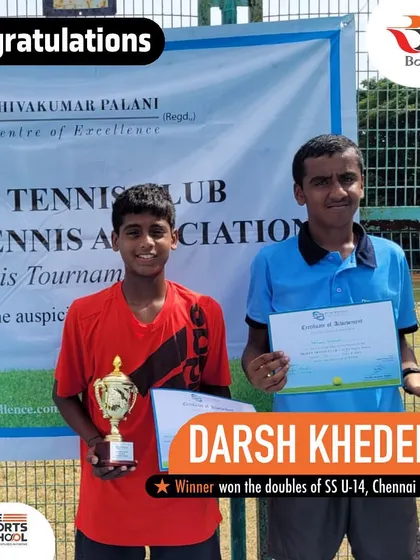 Doubles delight in Chennai! We celebrate Darsh Khedekar and his partner for their victory in the SS U-14 doubles, a result of their great teamwork and skill.