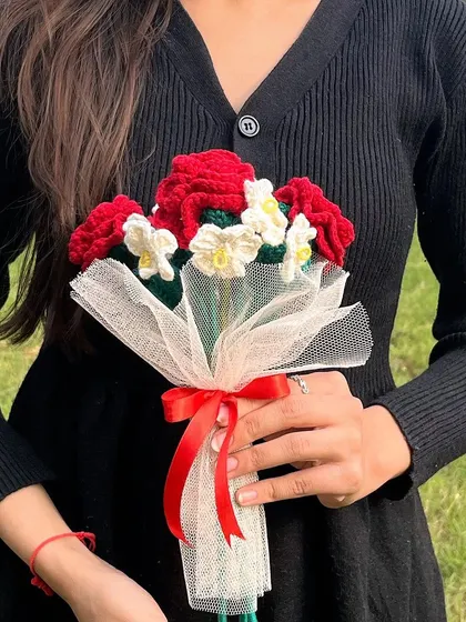Another angle of our classic red rose bouquet, perfect for any romantic occasion. The craftsmanship in each petal is what makes it special.
