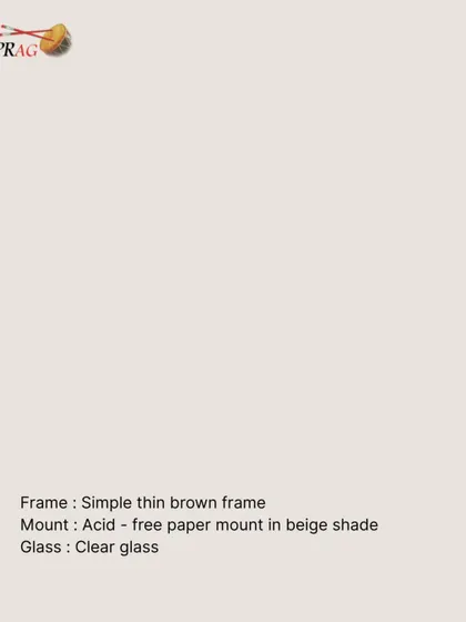 The details for framing a personal creation. We used a Simple thin brown frame, an Acid-free paper mount in a beige shade, and Clear glass to give this artwork a timeless and elegant finish.