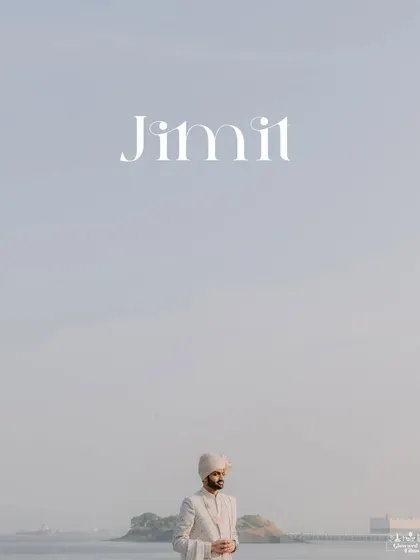 A minimalist and stylish portrait of the groom, Jimit, standing against the backdrop of the sea and sky.