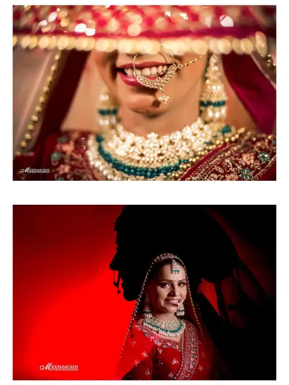 A collage featuring a creative silhouette portrait of the bride and a close-up of her smiling face. This shows my ability to play with light and shadow for artistic effect.