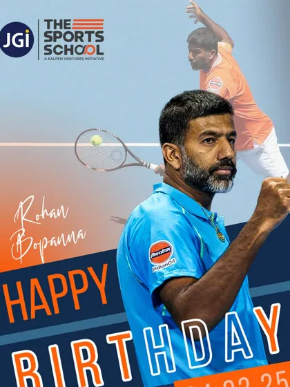 A birthday graphic for our mentor and tennis legend, Rohan Bopanna, celebrating his contribution to our academy.