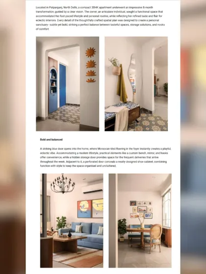 The article in Architect and Interiors India detailed the project's unique elements, from the Moroccan-tiled foyer to the custom dining arrangement.