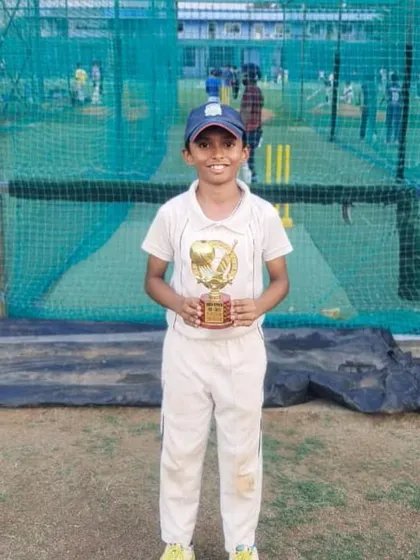 Krithik Naveen awarded Player of the Match in the Sheen Cricket Cup U-12.