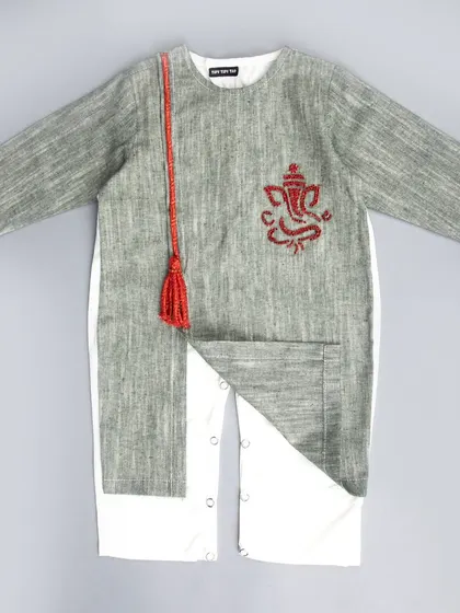 A detailed shot of the kids' kurta, showing how it functions as a onesie.