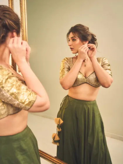 A behind-the-scenes glimpse of the getting-ready process. These moments are just as important as the final look.