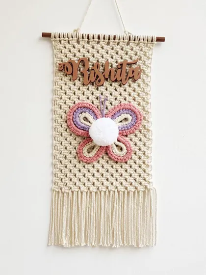 Another view of the personalized butterfly wall hanging I made for my daughter, Rishita. I can create these with any name and color combination.