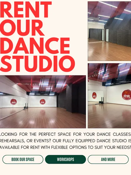 Our studio is available for rent with flexible options for your classes, rehearsals, or events. We've designed the space to be a fully equipped, plug and play solution for creators and instructors.