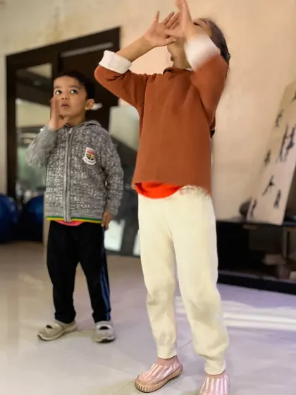 Young dancers learning choreography in my kids' class. These sessions focus on basic steps, rhythm, and expression, helping children develop their skills while having fun.