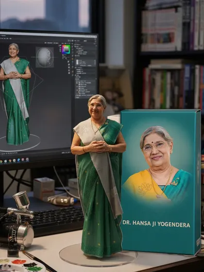 This figurine represents me, Dr. Hansaji Yogendra. I am humbled to carry forward this 100-year legacy, sharing the wisdom of balanced living with millions across the globe.