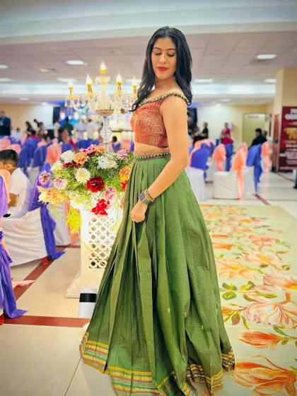 This beautiful green lehenga holds a special story. I transformed a client's mother's cherished saree into this modern, off-shoulder lehenga set. It’s a wonderful way to give sentimental fabrics a new life, blending memories with contemporary style.