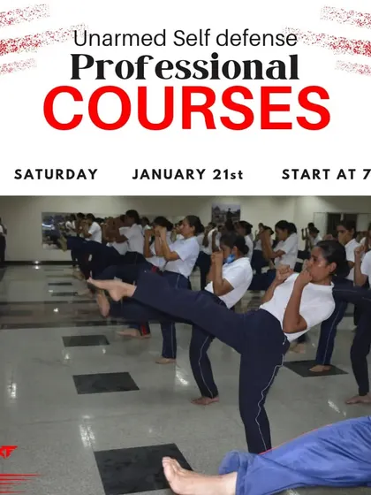 This poster advertises one of our professional courses, featuring young women in a school setting practicing kicks. My mission is to make self-defense training accessible to everyone, especially the youth.