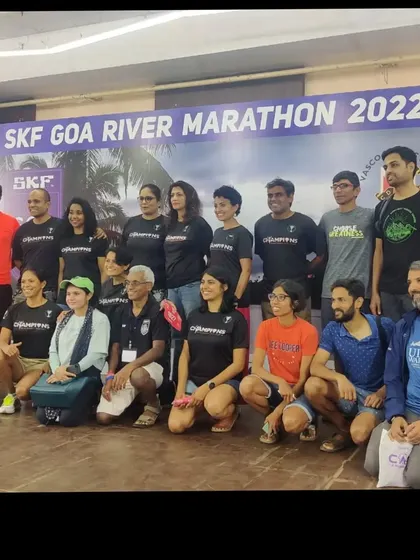 The Champions tribe at the SKF Goa River Marathon expo. Race weekends are also a great chance for a team trip.