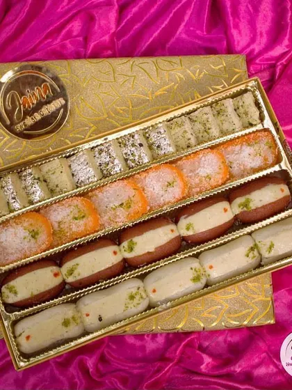 This premium mithai box features some of my most loved Bengali sweets. The elegant gold packaging makes it a stunning gift for clients, partners, or loved ones.