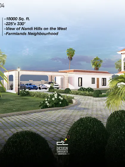 The design includes a separate structure for covered parking, maintaining the aesthetic integrity of the main villa. The entire 1.25-acre property is planned to embrace the stunning views of Nandi Hills.