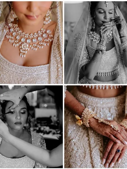 A collection of moments from the bride's getting ready session. The mix of color and black and white shots captures the mood and details of her transformation.
