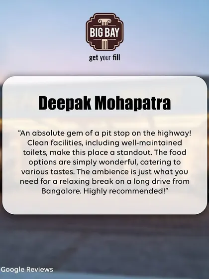 "An absolute gem of a pit stop." This review from Deepak Mohapatra praises our clean facilities, wonderful food options, and relaxing ambiance.