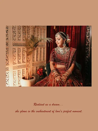 A radiant bridal portrait, capturing the bride in a moment of quiet contemplation, glowing in the warm light.
