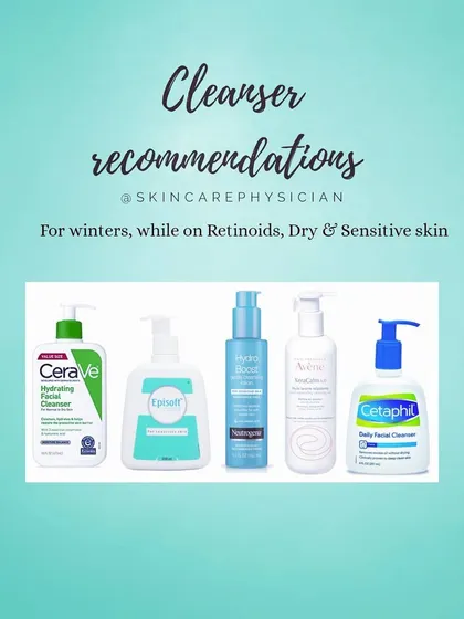For dry, sensitive, or winter skin, a gentle cleanser is essential. Here are some of my go-to recommendations that are hydrating and non-foaming, perfect for use with prescription retinoids or during cold weather.