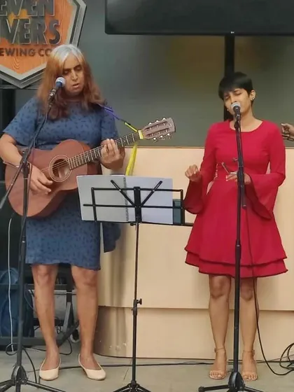 My band Midnight Poppies performing as a duo. We adapt our setup to fit the venue, from breweries to larger stages, always focusing on delivering our original music with passion.