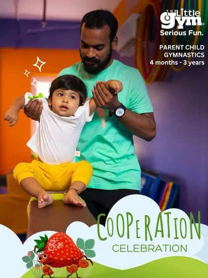 A series of photos showing parents and children engaged in activities that boost motor development and create joyful memories, from using musical instruments to sitting together in a circle.