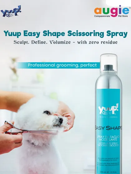 For a perfect, sculpted look, we use the Yuup! Easy Shape Scissoring Spray. It helps define and volumize the coat for precision trimming, and the best part is it leaves zero residue.