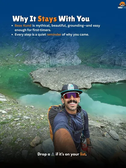 A selfie at Beas Kund. This trek is mythical, beautiful, and easy enough for first-timers, leaving you with a lasting sense of accomplishment.