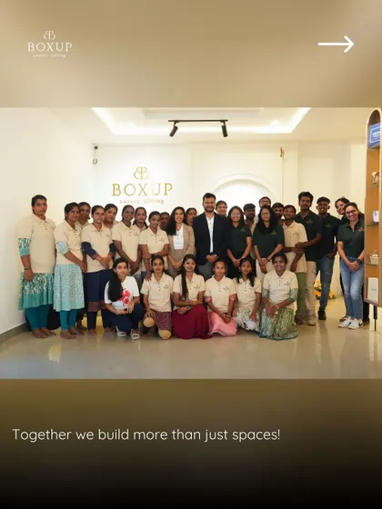 Together we build more than just spaces. A group photo of our entire BoxUp family at the opening of our new office. This is the team that makes the magic happen.