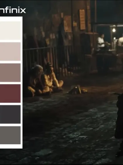 The color palette from the gritty, atmospheric Infinix campaign. This shows how the wardrobe's muted and earthy tones were chosen to complement the nocturnal, urban setting of the advertisement.
