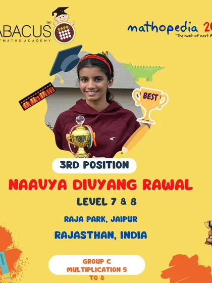 Naavya Divyang Rawal from Jaipur, Rajasthan, holding her trophy for 3rd Position.