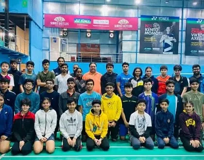A group photo of our players and coaches with National Coach Vijaydeep Singh Nita. These mentorship sessions provide immense motivation and learning opportunities for our aspiring champions.