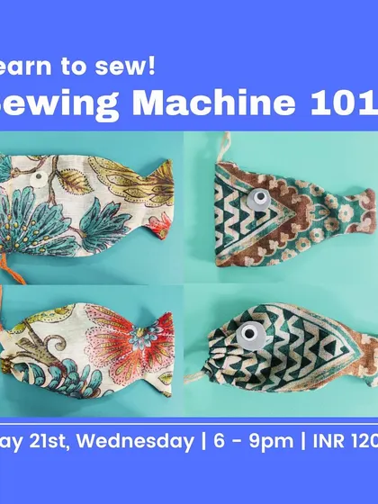 Our Sewing 101 workshop is a great introduction to using a sewing machine. Participants learn the basics while making a simple and charming item, like these little fish-shaped drawstring pouches, often using upcycled fabrics.