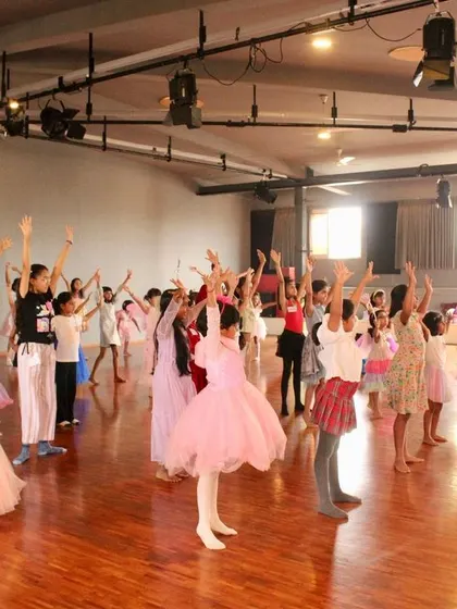 The entire group learns a dance together at the Nutcracker Extravaganza, a beautiful display of our inclusive and joyful community.