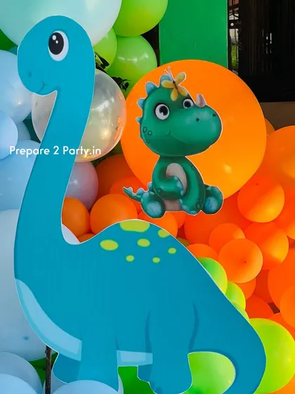 My dinosaur themed decorations are perfect for little explorers. These images show close-ups of the cute dinosaur cutouts and custom backdrops that make these parties a roaring success.