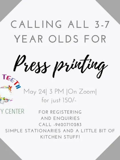 This online session was for a fun press printing workshop for 3-7 year olds. We used simple stationery and kitchen items to create a small, reusable printing press, allowing kids to explore colors and patterns in a very hands-on way.