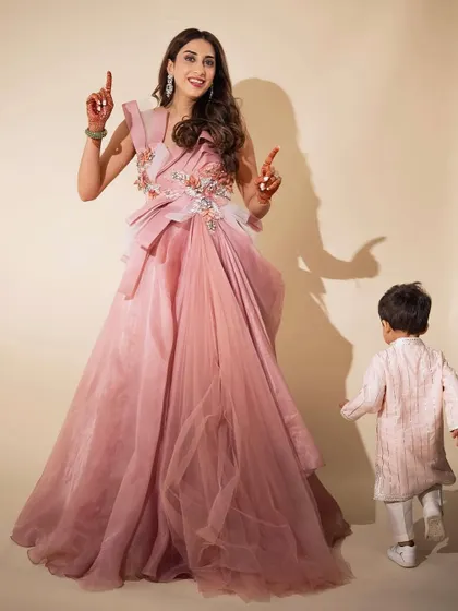 A playful moment captured. The makeup is designed to look beautiful from every angle, whether in a posed photo or a candid shot, ensuring you look your best throughout the event.