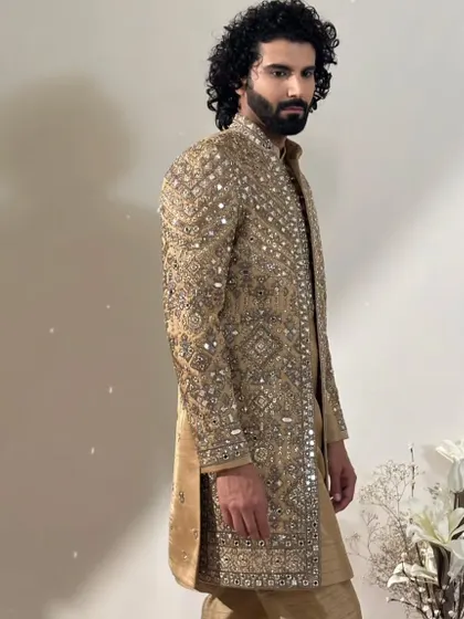 A side view of the grooming for an ethnic wear shoot. The focus was on a strong profile, with subtle contouring to enhance the jawline and ensure the model looked his best from every angle.